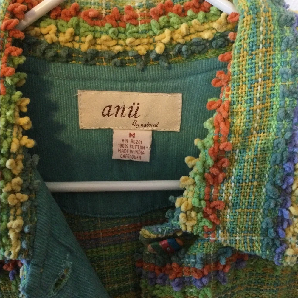 Anu By Natural Multicolored Chic Green Jacket Blazer Office Party Size Medium - Picture 4 of 9